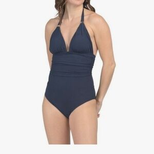 Stylish Navy Halter One-Piece Swimsuit